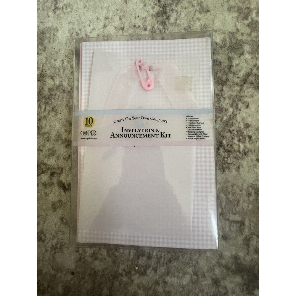 Gartner Baby Announcement Kit Pink Set of 10 Pink Gingham Print Your Own